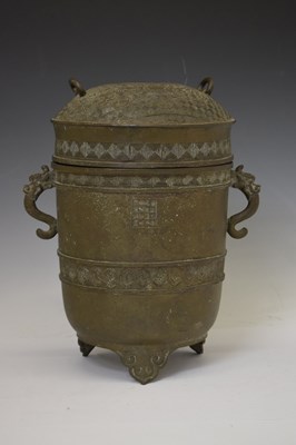Lot 247 - Chinese alloy ritual vessel and cover, Xing, bearing Yongzheng mark