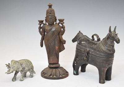 Lot 508 - Indian Dhokra horse form betel box and carved wooden deity
