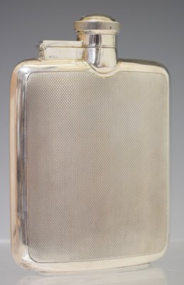 Lot 190 - George VI silver hip flask with engine turned decoration