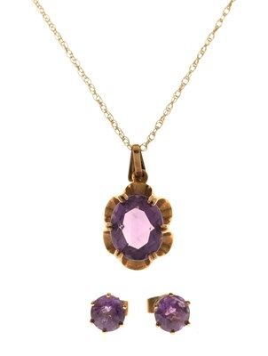 Lot 95 - Vintage amethyst pendant and pair of similar earrings
