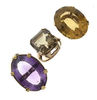 Lot 37 - Three large gem-set dress / cocktail rings, circa 1970s