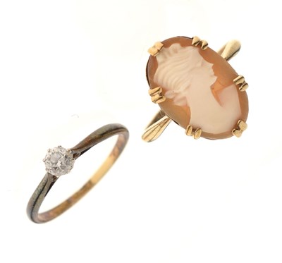 Lot 32 - Diamond solitaire ring and a cameo ring