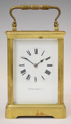 Lot 623 - Early 20th century French brass cased twin-face carriage timepiece, Mappin & Webb