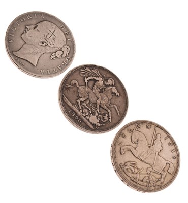 Lot 165 - Coins -  Two Victorian silver crown 1847 and 1890, together with a George V crown 1935