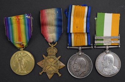 Lot 373 - King’s South Africa Medal 1901-1902 and First World War medal trio