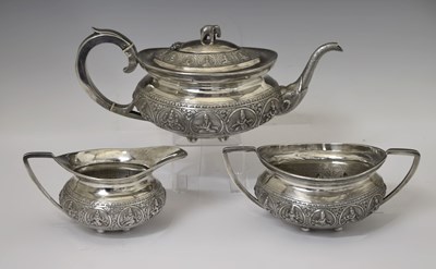 Lot 141 - Early 20th century Anglo-Indian white metal three-piece teaset