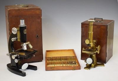 Lot 319 - Early 20th century lacquered brass microscope