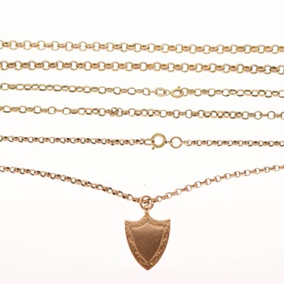 Lot 112 - Two 9ct gold belcher link chains, etc