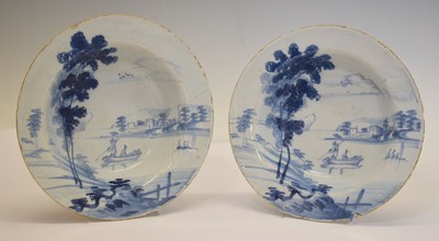 Lot 407 - Pair of mid 18th century English delftware bowls