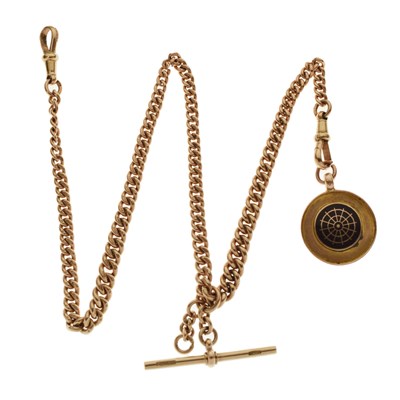 Lot 89 - 9ct gold Albert watch chain with T-bar and 9ct gold sporting medallion