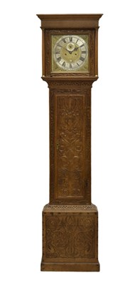 Lot 415 - Early 18th oak cased 8 day brass dial longcase clock, Richard Munckland, Worcester