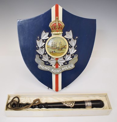 Lot 276 - Hong Kong Police - Ebonised truncheon and shield-shaped wall plaque