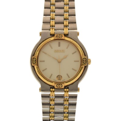 Lot 180 - Gucci - Two-tone stainless steel bracelet watch, ref. 9000 M