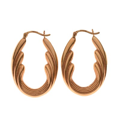 Lot 133 - Pair of 9ct gold oval hoop earrings