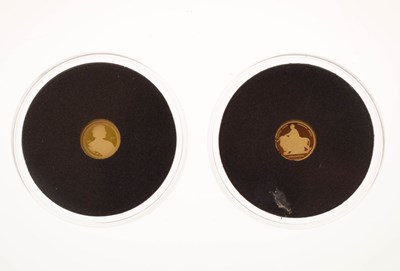 Lot 233 - Two Charles III Alderney 24-carat gold proof limited edition five-pound coins
