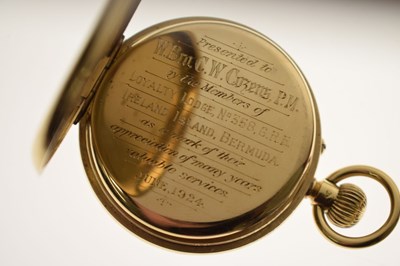 Lot 71 - George V 18ct gold open face pocket watch, Ross, Winchester