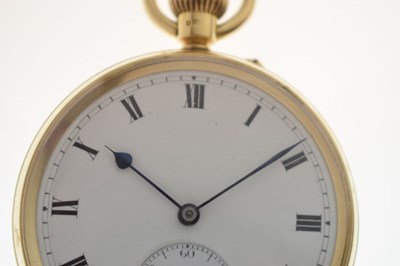 Lot 71 - George V 18ct gold open face pocket watch, Ross, Winchester