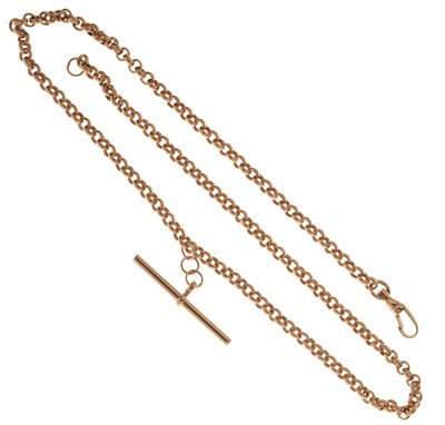 Lot 104 - 9ct rose gold belcher link Albert chain