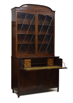 Lot 456 - Late George III mahogany glazed secretaire bookcase