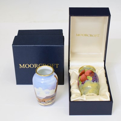 Lot 454 - Moorcroft - Two miniature enamel vases of tapered form