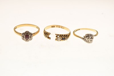 Lot 26 - Three 18ct gold diamond and gem set dress rings
