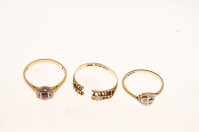 Lot 26 - Three 18ct gold diamond and gem set dress rings
