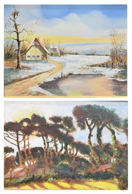 Lot 564 - 20th century - Oils on canvas - Winter landscape and forest scene