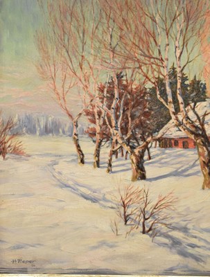 Lot 559 - H. Pieper (20th century) - Oil on canvas - Winter landscape with cottage