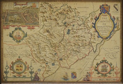 Lot 538 - John Speed - 17th century hand coloured engraved county map of Monmouthshire