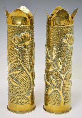 Lot 387 - Pair of Great War brass trench art shell casings / vases