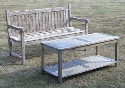 Lot 680 - Teak garden bench and low table or bench