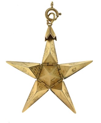 Lot 43 - Masonic Interest - Yellow metal (9ct) fob of pentagonal pyramid form