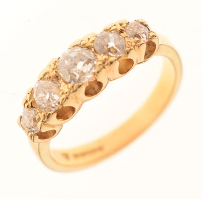 Lot 5 - 18ct gold five-stone diamond ring