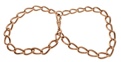 Lot 101 - Edwardian 9ct rose gold double-row curb link Albert