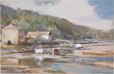 Lot 587 - Ray Balkwill SWAc (b.1948) - Watercolour - 'Bright Day at Lerryn' (Cornwall)