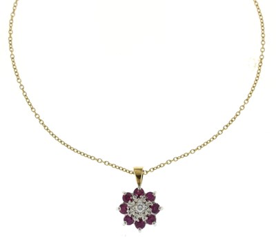 Lot 131 - Ruby and diamond pendant necklace