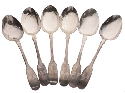 Lot 145 - Set of six Victorian silver teaspoons, Exeter 1840