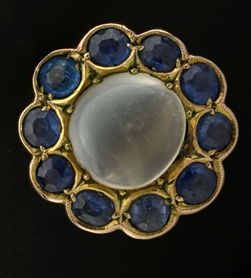 Lot 23 - Moonstone and sapphire 9ct gold cluster ring