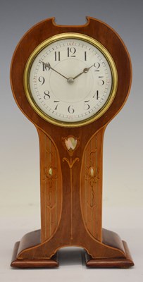 Lot 618 - Early 20th century Art Nouveau inlaid mahogany balloon form mantel clock