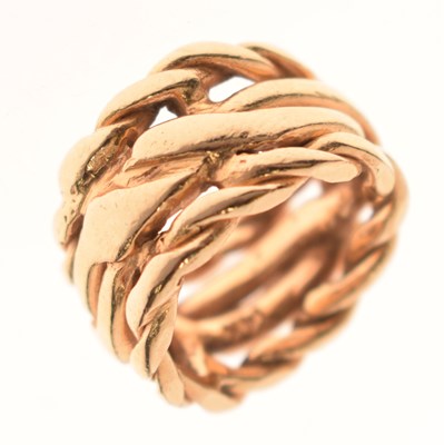 Lot 47 - Yellow metal 'keeper' ring, stamped '14K'