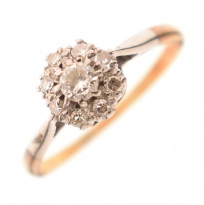 Lot 15 - Yellow metal (18ct) and diamond cluster ring
