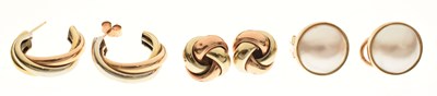 Lot 131 - Three pairs of 9ct gold earrings
