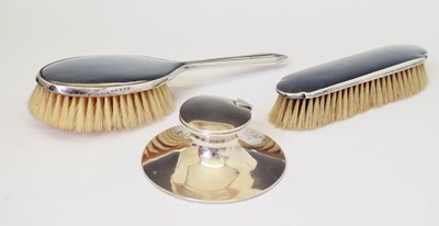 Lot 296 - Asprey silver mounted ink well and two silver mounted dressing table brushes