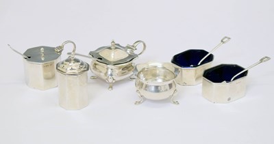 Lot 297 - Victorian silver four-piece condiment set together with two other condiments