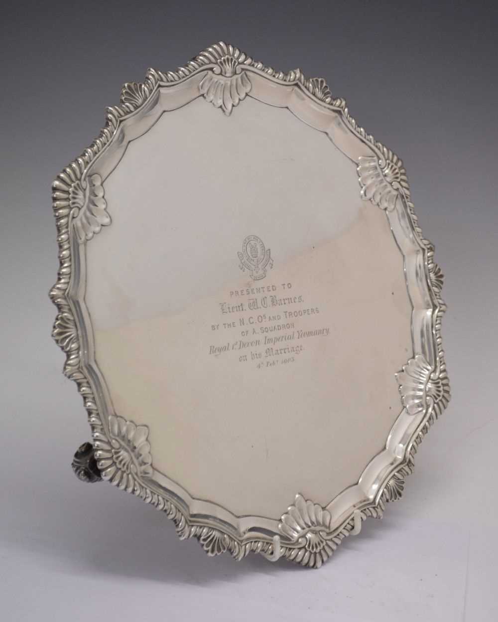 Lot 186 - Edward VII silver shaped circular salver with gadroon and shell border