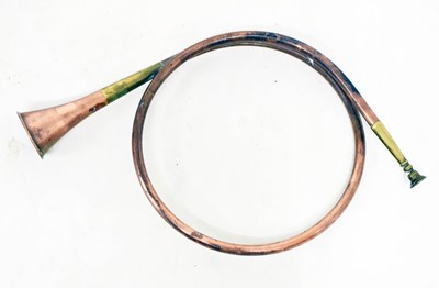 Lot 349 - Early 20th century copper and brass mounted hunting horn