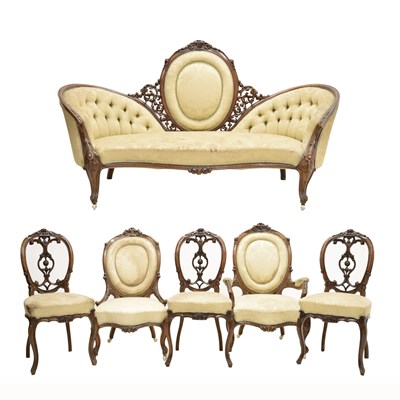 Lot 448 - Victorian carved walnut salon or parlour suite