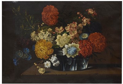 Lot 575 - Early 20th century Continental School - Oil on canvas - Still life with flowers