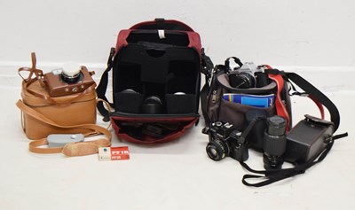 Lot 410 - Cameras - Fuji STX-2 and lens, Pentax ME-Super, and Yashica J, etc
