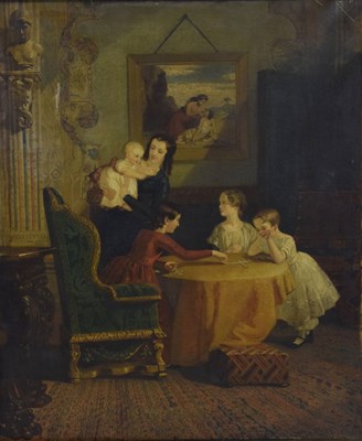 Lot 295 - Attributed to Marshall Claxton (1812-1881) - Oil on canvas - Interior scene with four young children